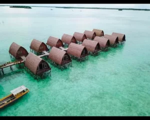 Aerial view of Semporna overwater chalets