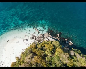 Aerial view of a small tropical island
