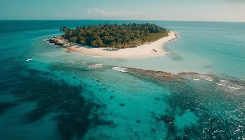 Aerial view of a white sandbar island