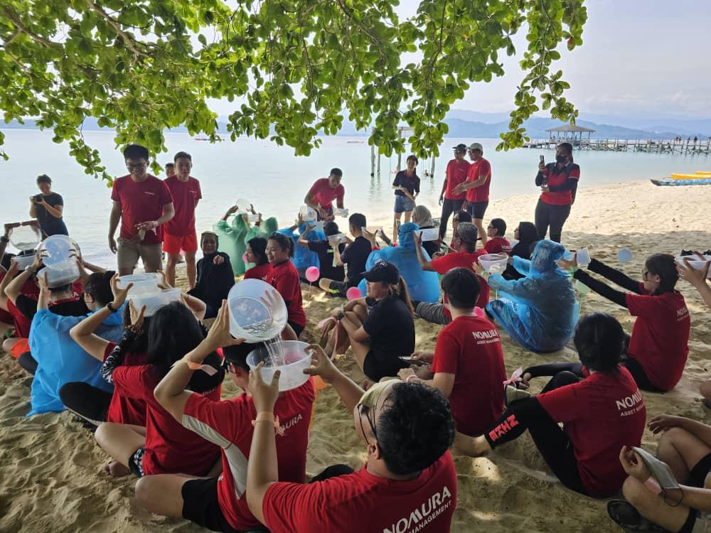 Tour group resting on a tropical beach